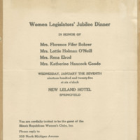 Women Legislators Jubilee Dinner invitation, January 7, 1925