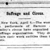 Newspaper clipping of article &quot;Suffrage and Circus&quot;