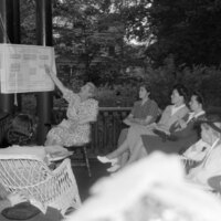 Florence Fifer Bohrer leads League of Women Voters of McLean County discussion class, July 13, 1945