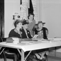 Louise G. Baldwin, Florence Fifer Bohrer, Marjorie Bomberger, and Alice E. Hixon at 20th Annual League of Women Voters of Illinois Convention, Bloomington, Illinois, May 13, 1941